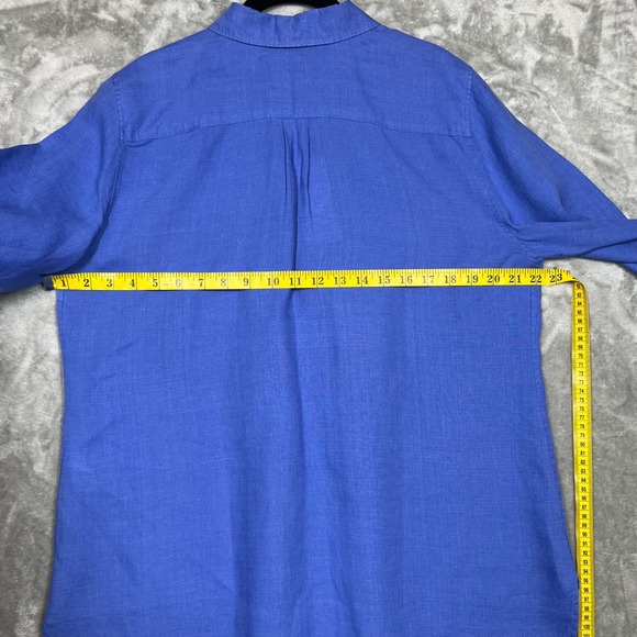 NEW‎ Chico's No-Iron Linen Button Up Top Size L (2)  Blue Lagenlook Quiet Luxury - Picture 12 of 13